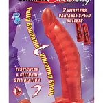 Double Penetrator Cockring With 2 Variable Speed Wireless Bullets Red