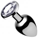 Booty Sparks Clear Gem Medium Anal Plug Silver 2.5 Inches