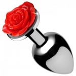 Booty Sparks Red Rose Medium Anal Plug Silver and Red 2.5 Inches