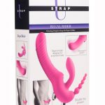 Strap U Real Rider Silicone Vibrating Strapless Strap On Triple G Dildo With 2 Bullets Waterproof Pink 9 Inches