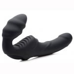 Strap U Slim Rider Silicone Ribbed Vibrating Strapless Strap On USB Rechargeable Waterproof Black 8.5 Inches