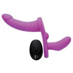 Strap U Double Take Vibrating Adjustable Strap On Silicone Rechargeable Waterproof  Purple