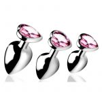 Booty Sparks Pink Heart Gem Plug Set 3 Piece Kit Nickel Free