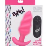 Bang! 21x Vibrating Silicone Rechargeable Swirl Butt Plug With Remote Control - Pink