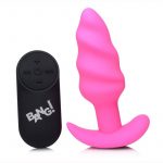 Bang! 21x Vibrating Silicone Rechargeable Swirl Butt Plug With Remote Control - Pink