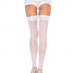 Leg Avenue Sheer Stocking With Backseam And Lace Top - O/S - White