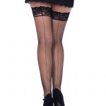 Leg Avenue Spandex Fishnet Thigh High With Backseam And Stay Up Silicone Lace Top - Plus Size - Black