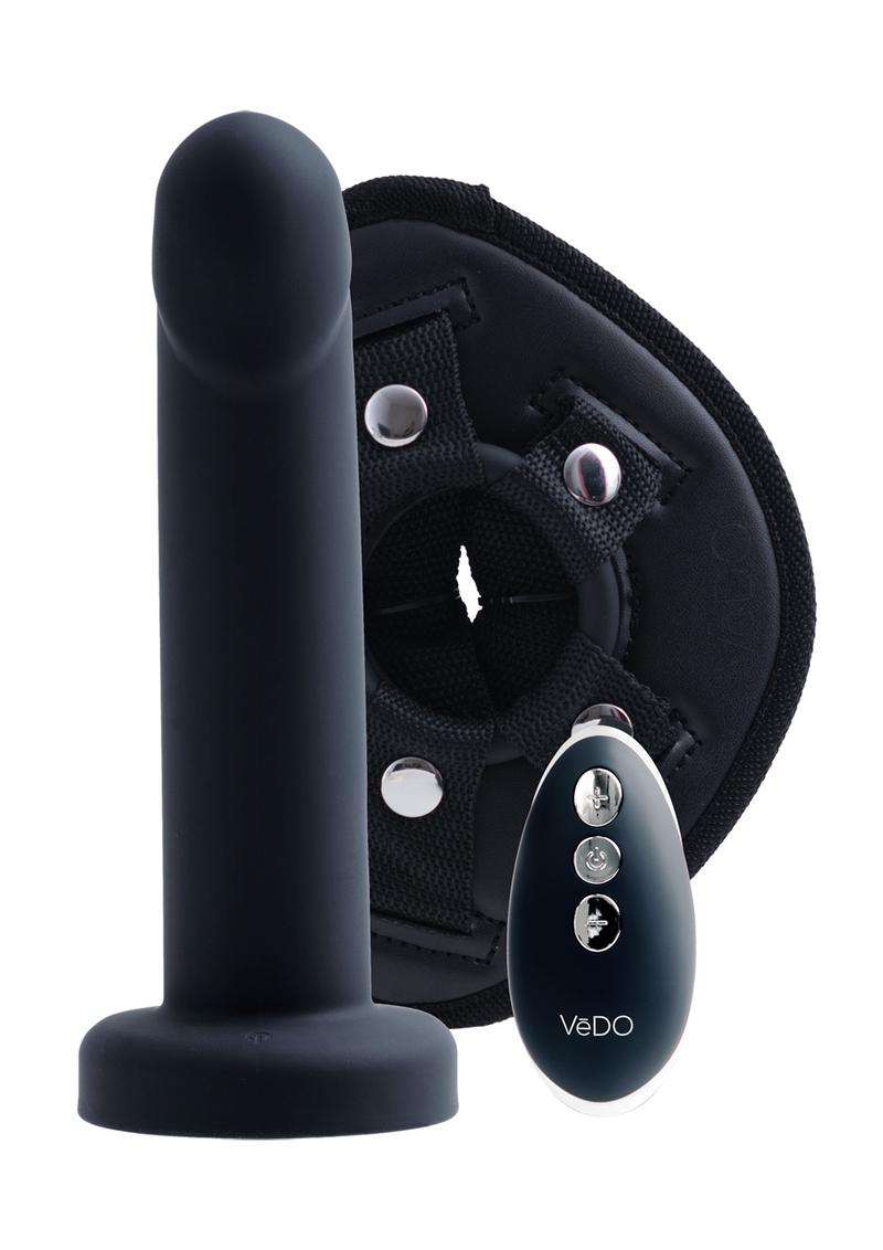 Strapped Silicone Rechargeable Vibrating Strap On With Remote Control - Just Black