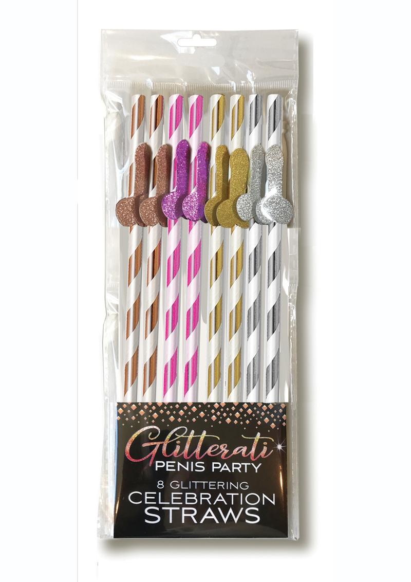 Glitterati Penis Party Tall Celebration Straws (8 Pack) - Assorted Colors