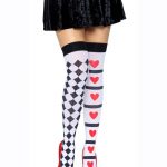 Leg Avenue Harlequin And Heart Thigh High - O/S - White/Red/Black