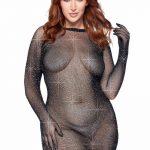 Rhinestone Fishnet Gloved Mini Dress - 1X-2X - Black