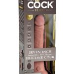 King Cock Elite Dual Density Vibrating Rechargeable Silicone Dildo with Remote Control Dildo 7in - Vanilla