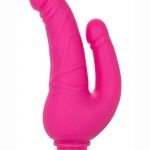 Rechargeable Power Stud Over and Under Silicone Vibrating Double Dong - Pink