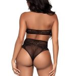 Leg Avenue Dotted Net Keyhole Halter Crop Top with Lace Accents and High Waist Thong Panty (2 pieces) - O/S - Black