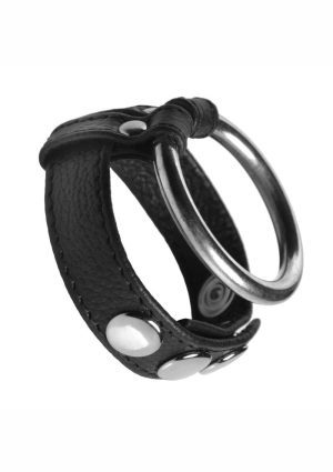 Strict Leather and Steel Cock and Ball Ring - Black/Silver