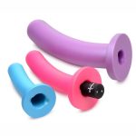 Strap U Triple Peg 28X Vibrating Rechargeable Silicone Dildo Set with Remote Control - Multicolor