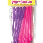 Super Fun Penis Party Straws (8 per Pack) - Pink/Purple