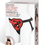 Lux Fetish Red Heart Strap on Harness andamp; Silicone Dildo Set 5in