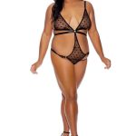 Barely Bare Strappy Bikini Teddy - Plus Size - Black