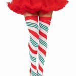 Holiday Ribbon Thigh High - O/S - Red/White/Green