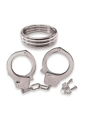 Dominant Submissive Collection Cock Ring and Handcuffs - Silver