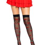 Leg Avenue Spandex Sheer Polka Dot Cherry Thigh Highs - O/S - Black/Red