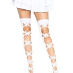 Leg Avenue Opaque Net Cut-Out Butterfly Applique Thigh Highs - O/S - White