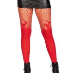 Leg Avenue Opaque Flame Tights with Fishnet Top - O/S - Red