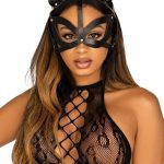 Leg Avenue Vegan Leather Studded Cat Mask - O/S - Black