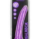 RealRock Slim Glow in the Dark Dildo with Suction Cup 10in - Purple