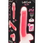 Lollicock Glow in the Dark Silicone Dildo with Balls 7in - Pink