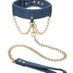 Ride `em Premium Denim Collection Collar with Leash - Blue