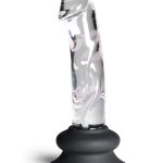 Pleasure Crystals Glass Dildo with Silicone Base 6.5in - Clear/Black