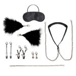 Lux Fetish Interchangeable Collar and Nipple Clip Set (12 Piece) - Black