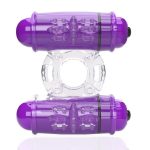 4B Double Wammy Silicone Rechargeable Dual Vibrating Couples Cock Ring - Grape