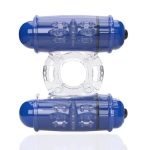 4B Double Wammy Silicone Rechargeable Dual Vibrating Couples Cock Ring - Blueberry