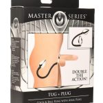 Master Series Tug + Plug Aluminum Cock and Ball Ring with Anal Plug - Black/Silver