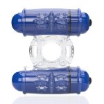 4T Double Wammy Silicone Rechargeable Dual Vibrating Couples Cock Ring - Blueberry