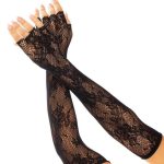 Leg Avenue Seamless Opera Length Floral Net Fingerless Gloves - O/S - Black