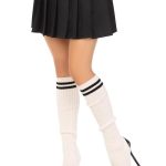 Leg Avenue Ribbed Stirrup Leg Warmers with Athletic Stripe - O/S - White