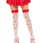 Leg Avenue Spandex Sheer Polka Dot Mushroom Thigh Highs - O/S - White/Red