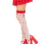 Leg Avenue Spandex Sheer Polka Dot Mushroom Thigh Highs - O/S - White/Red