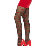 Leg Avenue Spandex Sheer Polka Dot Cherry Tights - O/S - Black