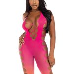 Leg Avenue Seamless Ombre Faux Lace Up Footless Bodystocking - O/S - Sunset