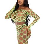 Leg Avenue Hardcore Net Crop Top and Footless Tights (2 Piece) - O/S - Neon Green