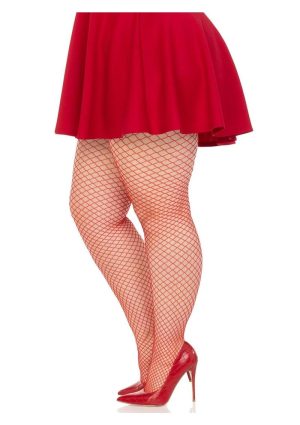 Leg Avenue Spandex Industrial Net Tights - 1X-2X - Red