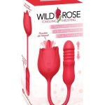 Wild Rose Lick and Thrust Rechargeable Silicone Dual Vibrator with Clitoral Stimulator - Red