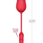 Wild Rose Lick and Thrust Rechargeable Silicone Dual Vibrator with Clitoral Stimulator - Red