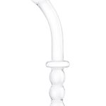Glas Girthy Ribbed G-Spot Glass Dildo with Handle Grip Double End 12in - Clear