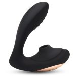 Coquette Royal Embrace Rechargeable Silicone Dual Vibrator with Clitoral Stimulator - Black/Gold